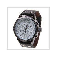 mens new Trendy Caite watch w/white face black numbers & hands leather band