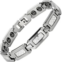 Mens Polished Tungsten Magnetic Bracelet With Silver Carbon Fibre