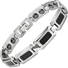 Mens Polished Tungsten Magnetic Bracelet With Black Carbon Fibre