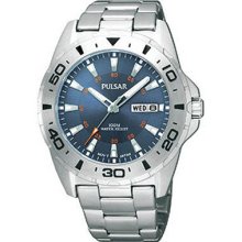 Mens Pulsar By Seiko Pxn195x Quartz Day/date Blue Dial Stainless Watch