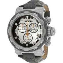 Men's Reserve Stainless Steel Case Leather Bracelet Silver Tone Dial Chronograph