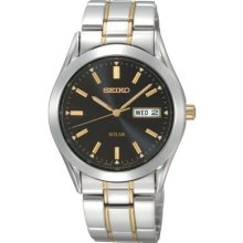 Men's Seiko Solar Quartz Sne047 Black Dial Stainless Steel Band Watch