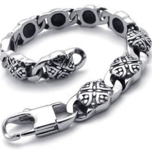 Men's Silver Black Tone Vintage Stainless Steel Bracelet Bangle Us120484