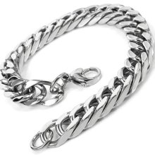 Men's Silver Stainless Steel Bracelet Charm Link Bangle Chain Cb12087