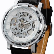Mens Skeleton White Transparent Dial Hand-winding Mechanical Classic Watch