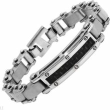 Mens Stainless Steel Bracelet Carbon Fiber Look