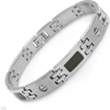 Mens Stainless Steel Bracelet With Black Enamel