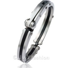 Mens Stainless Steel Rubber Solid Black Bracelet Vc692