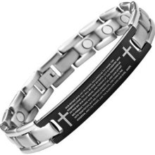 Mens Titanium Magnetic Bracelet English Lords Prayer Free Adjuster Tb14