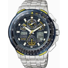 Men's Titanium Skyhawk AT Blue Angels Multi-Band Atomic Eco-Drive Flight Chronog