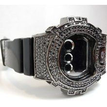 Mens Xxl Iced Out Custom Black Military Op G-shock Watch Dw6900nb-1 Prong-set Cz