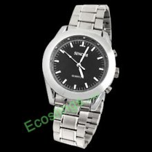 Metal Watchband Dial Round Silvery Men's Quartz Wrist Watch