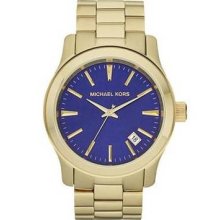 Michael Kors Men's Blue Dial Gold Stainless Steel Watch - Michael Kors Mk7049