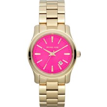 Michael Kors Mid-Size Golden Stainless Steel Pink-Face Three-Hand