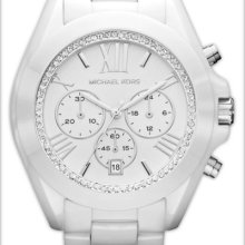 Michael Kors Mk5697 Bradshaw White Ceramic Swarovski Glitz Chrono Watch