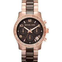 Michael Kors Runway Chronograph Rose Gold Tone Crystal Accented Womens Mk5678