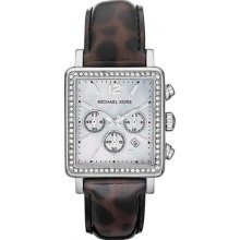 Michael Kors Womens Hudson Cheetah Leather Strap Watch Mk5548 Flaw