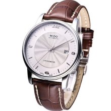 Mido Baroncelli Automatic Cosc Leather Strap Watch White M0104081603710