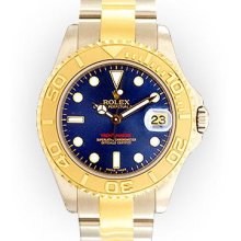 Midsize TwoTone Blue Dial Unidirectional Rotating Rolex YachtMaster