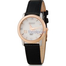 Moment 8005 Womenâ€™s Water Resistant Analog Watch with Faux Leather Strap (Black)