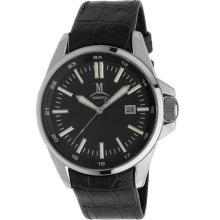 Momentus Stainless Steel with Black Leather Band & Black Dial Men ...