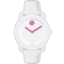 Movado 'Bold' Crystal Dot Leather Strap Watch, 36mm White/ Pink