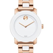 Movado 'Bold' White Center Link Bracelet Watch, 36mm