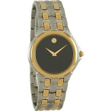 Movado Elano Mens Black Dial Two Tone Bracelet Swiss Quartz Watch 0690873