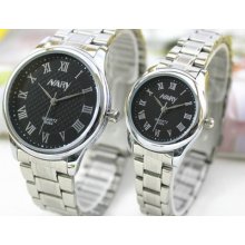 Nary Delicate Stainless Steel Watch Roman Number Quartz Watch Black Dial