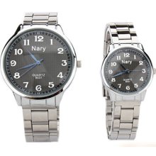 Nary Fashionable Coulpe Watch Classical Digital Stainless Steel Watch Black Dial