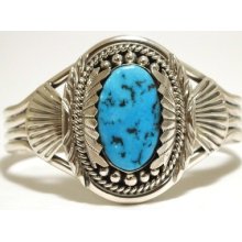 Navajo Sleeping Beauty Turquoise Sterling Cuff Bracelet - Mary Ann Spencer