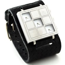 Nemesis Bd082s Men's 3 Time Zone Wide Leather Cuff Watch