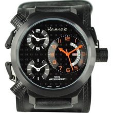 Nemesis Kin080kn Men's Signature Collection 3 Time Zone Wide Leather Cuff Watch