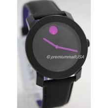 NEW 3600135 Movado Bold women watch large 42mm black leather berry accents Swiss