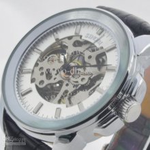 New Classic Silver Automatic Skeleton Mechanical Mens Wrist Watch 54