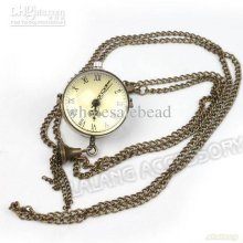 New Fashion Antique Bronze Clear Pocket Watch Iron Necklace Chain Lo