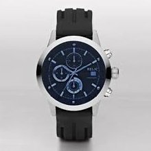 New-relic Black Silicone Band+blue Crystal Dial W/chronograph+date Watch-zr66034