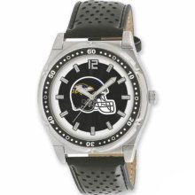 NFL Football Watches - Men's Leather Strap Baltimore Ravens Stainless Watch