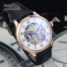 Nice Automatic Skeleton Sport Watches Iw235 Black Leather Gold Case