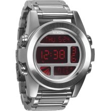 Nixon The Unit SS Silver & Red Digital Watch