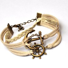 No.001 Fashion girls jewelry Alloy Bronze bracelet with Anchor and rudder handmade