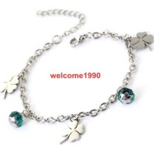 Nss100 Girls Jewelry Stainless Steel Lucky Clover Crystal Charm Bracelet Fiancee