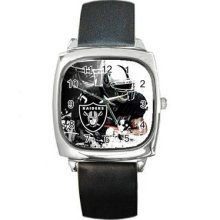 Oakland Raiders Unisex Silver-Tone Square Metal Watch 11