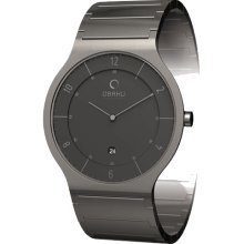 Obaku Harmony Mens Ultra Slim Titanium Watch - Gunmetal Bracelet - Black Dial - V133GTBST