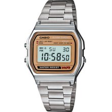 Official Silver Strap Gold Face Retro Digital Watch From Casio