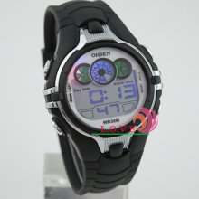 Ohsen Alarm Digital Backlight Stopwatch Waterproof Quartz Mens Sport Wrist Watch