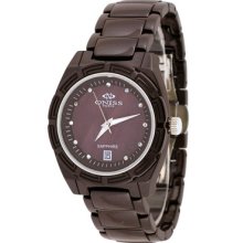 Oniss On7702-l Women's Crystal Index Mop Dial Burgandy Ceramic Watch