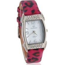 Os.Danon Stylish Women's Crystal Decorated Watch with Leopard Skin Pattern Strap