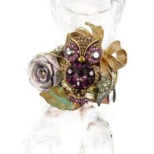 Owl cuff bracelet - Vintage assemblage collage bracelet - Purple rhine