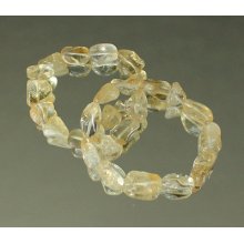 Pair Of Yellow Quartz Rough Polished Semi-precious Gemstone Stretch Bracelets